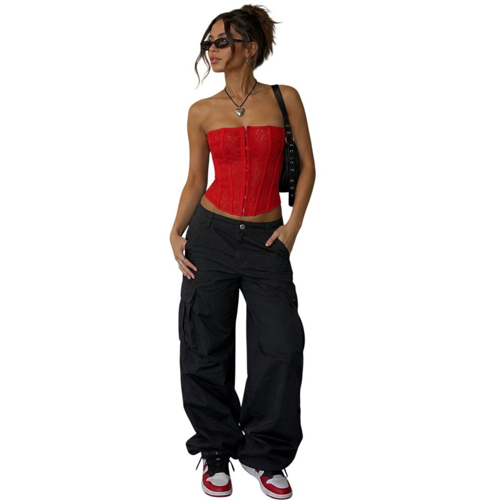 Garage Red Lace Corset Bustier Top Women’s Medium Hook Front Y2K